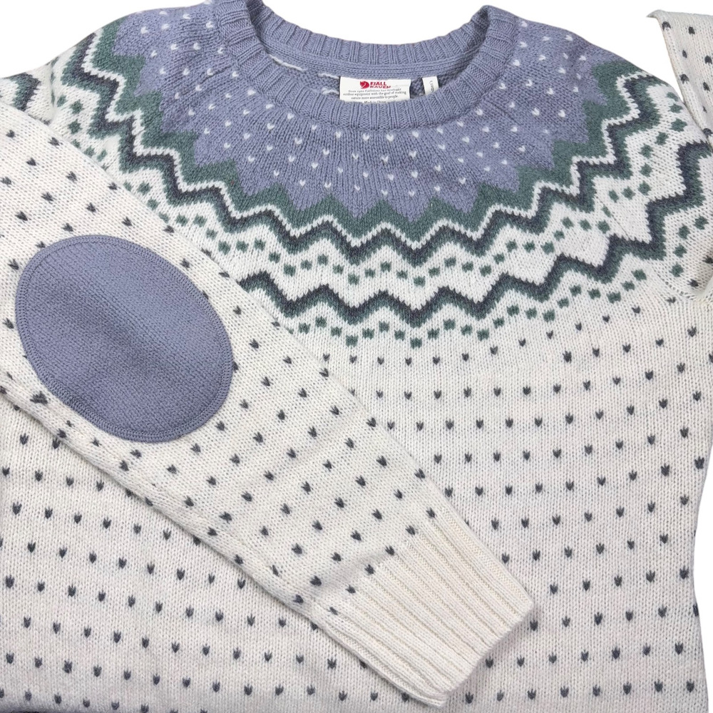 Fjallraven Ovik Knit Sweater Womens Small Ivory Grey Wool Nordic Fair Isle S